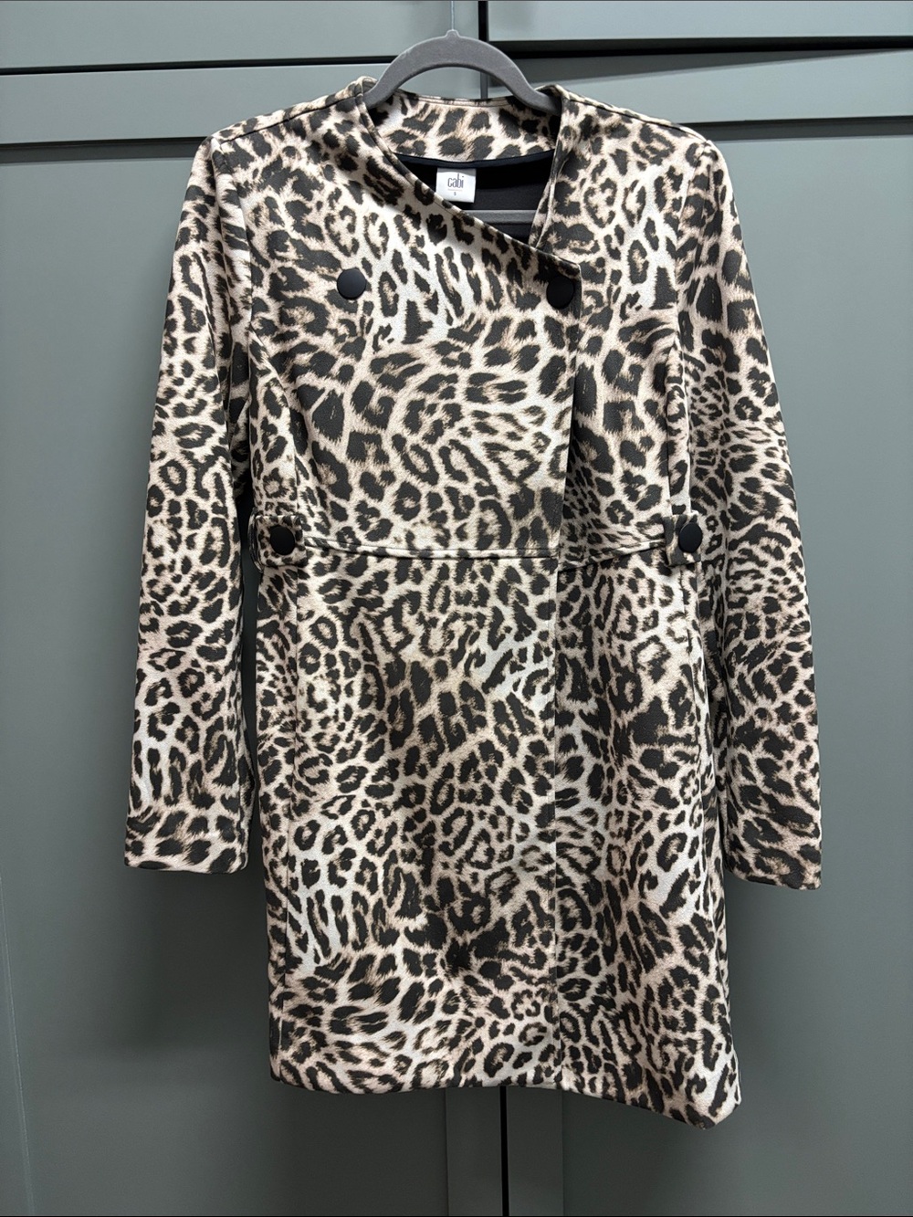CAbi Leopard Print Peacoat in Black and Tan